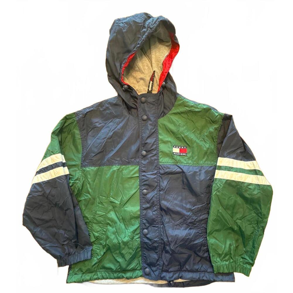 Y2K Tommy Hilfiger Vintage Colorblock Hooded Windbreaker Jacket Womens Large